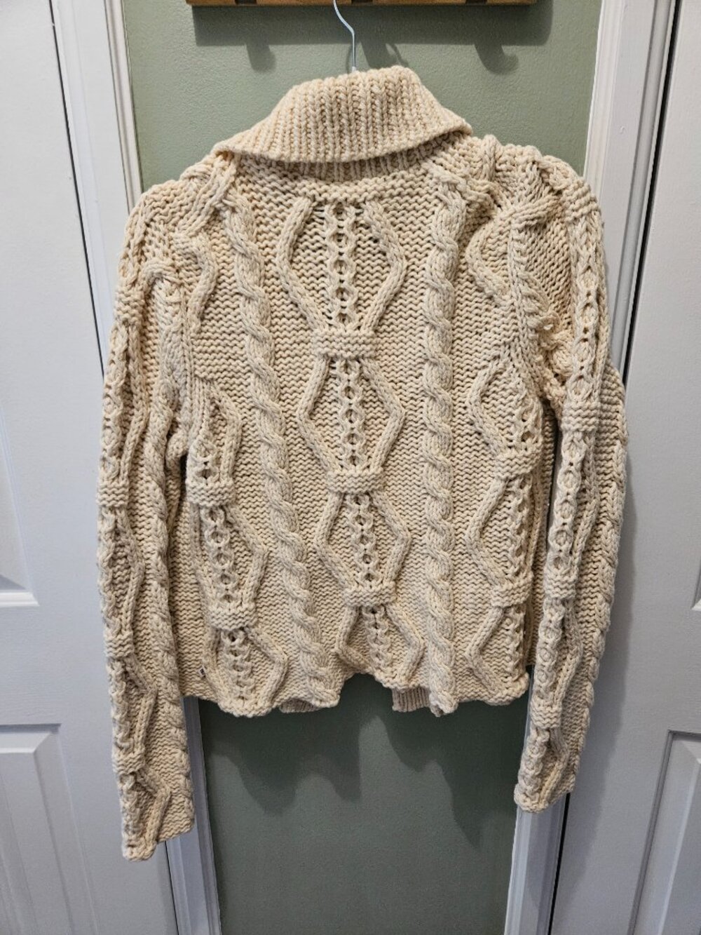Polo Jeans Co. Ralph Lauren Chunky Knit Cardigan Sweater Ivory XL Fisherman Y2K - Picture 3 of 9